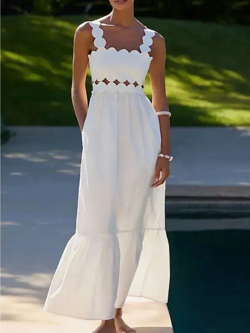 Beach Riot White Campbell Cutout Scalloped Strap Maxi Dress size xs NWT